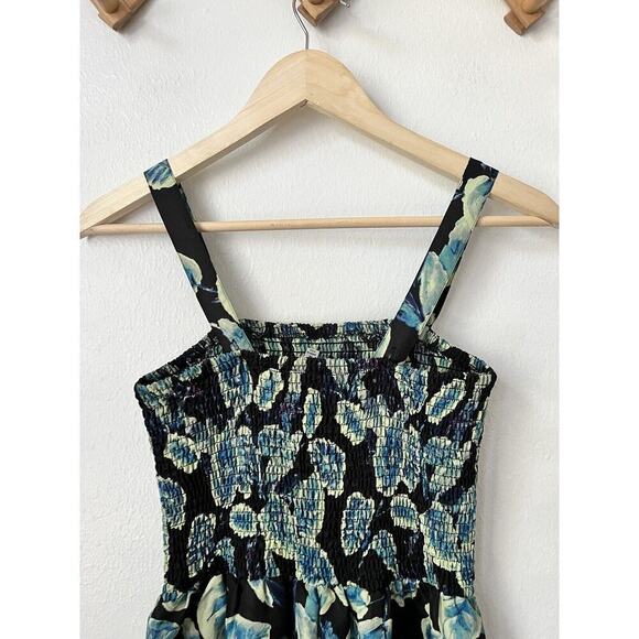 Runway Ready black green leaf‎ print smock wide leg polyester jumpsuit M Romper - Picture 6 of 8